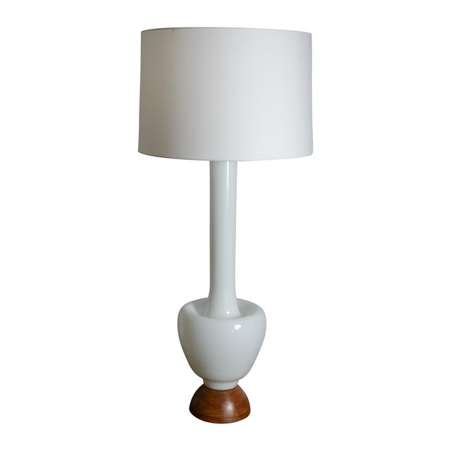 Just in, This Vintage pair of huge White Murano cased Glass Table Lamps, 35" high to socket. This is a stunning pair of...