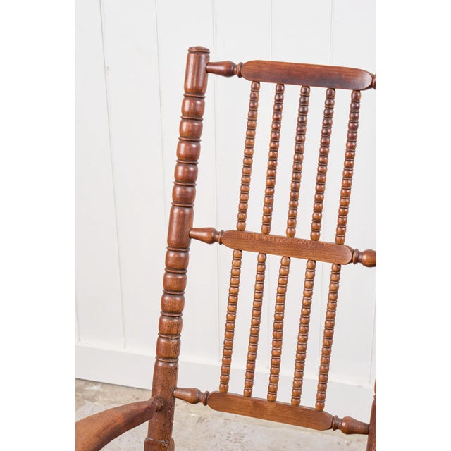 Late 19th Century Antique English Bobbin Rocking Chair With Rush Seat For Sale - Image 5 of 10