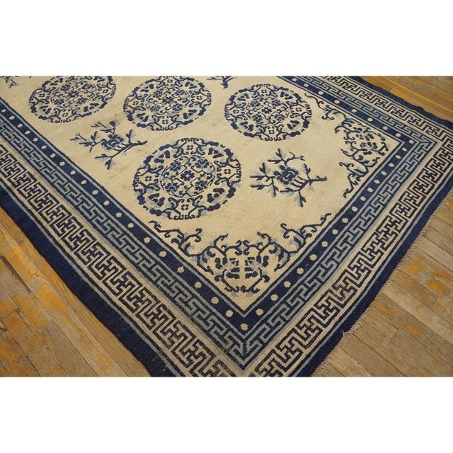 Mid-19th Beige Greek Key Antique Chinese Ningxia Carpet Knotted 5'2" X 10'2" Rug For Sale - Image 4 of 9