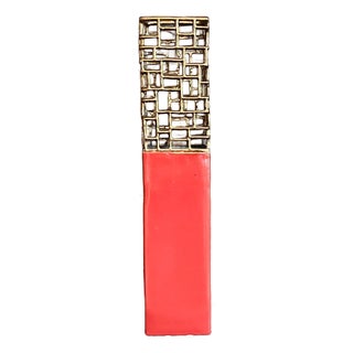 Late 20th Century Unsigned Metal & Wood Vertical Wall Art Sculpture Panel 22" x 4.5" For Sale