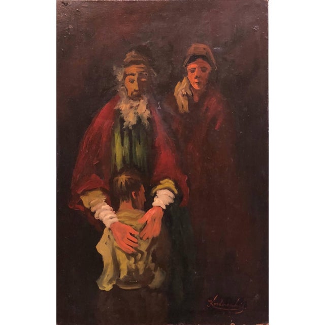 Jacques Koslowsky, Lithuanian French Ecole de Paris Judaica Oil Painting Refugee Family, c.1940s For Sale - Image 4 of 5