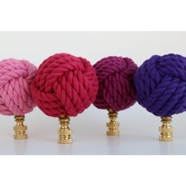 Nautical Knot Lamp Finial in Raspberry Red on Brass Hardware For Sale - Image 4 of 5