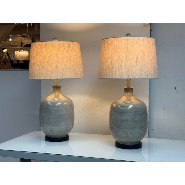 Modern Farmhouse Ceramic Table Lamps, Pair For Sale - Image 10 of 12