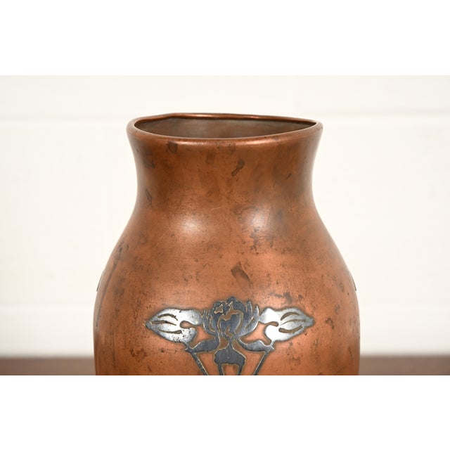 Silver Crest Arts & Crafts Sterling Silver on Bronze Tall Vase For Sale In South Bend - Image 6 of 16
