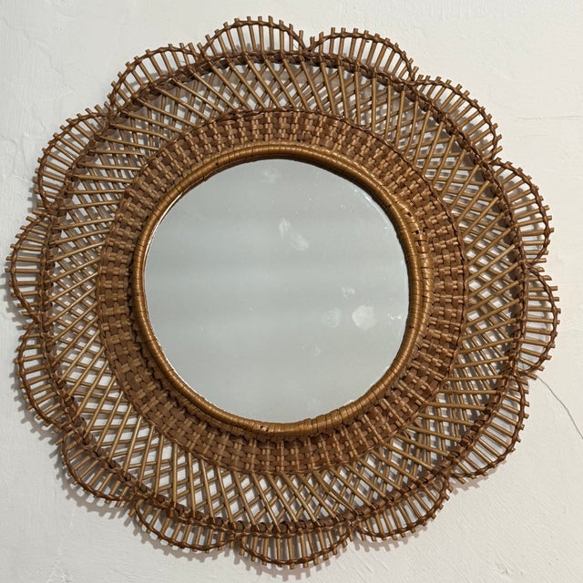 1960s Vintage French Rattan Mirror, 1960s For Sale - Image 5 of 5