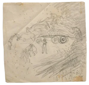 Jeanne Daour, Farmers, Mid-20th Century, Pencil
