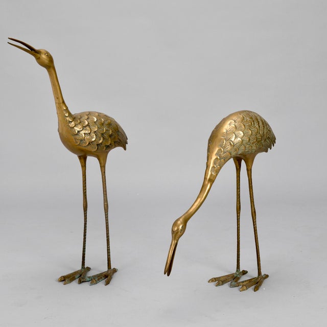 Pair of MidCentury Tall Brass Crane Statues Chairish