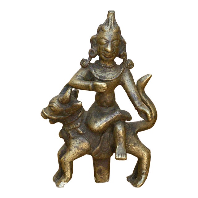 Antique Bronze Deity Figure on Nandi Bull For Sale