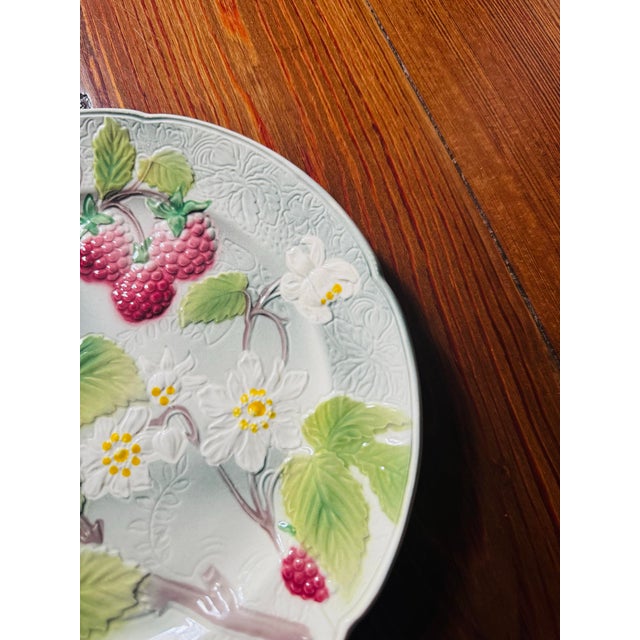 Vintage St Clément French Majolica Ceramic Raspberries Plates- A Pair. For Sale - Image 4 of 6