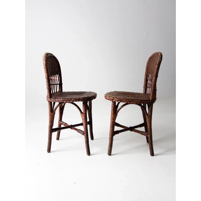 Wood Antique Wicker Chairs Pair For Sale - Image 7 of 12