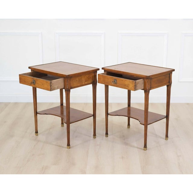 French Pair of French 20th Century Louis XVI Style Cherrywood Tables For Sale - Image 3 of 10