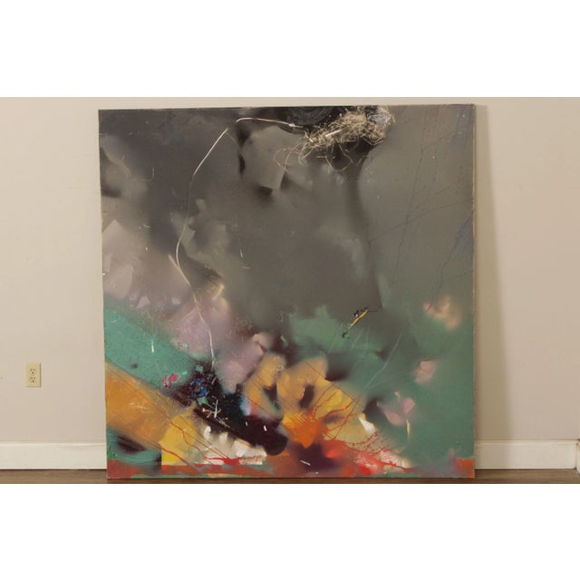 Vintage Abstract Expressionist Style Original Oil Painting with Colorful Palate of Impasto Paint