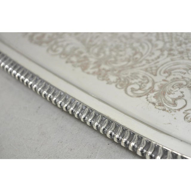 English Victorian Silver Plated Twin Handle Butlers Serving Platter Bar Tray For Sale - Image 9 of 14