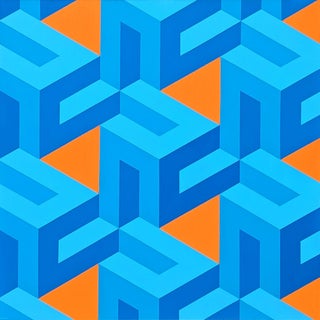 Austin Magruder Contemporary Orange & Blue Colorful Tessellated Geometric Abstract Painting, 2024 For Sale