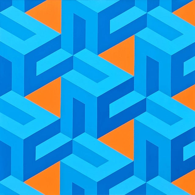 Austin Magruder Contemporary Orange & Blue Colorful Tessellated Geometric Abstract Painting, 2024 For Sale