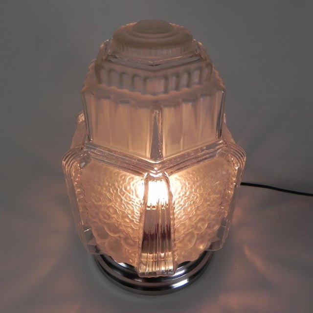Silver Art Deco Glass Skyscraper Ceiling Lamp by Francis Hubert for Muller Freres, 1930s For Sale - Image 8 of 18