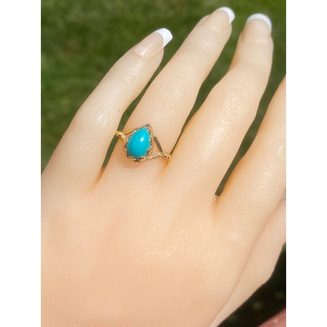 The Sandpiper Lane: Vintage Mid Century Yellow Gold Turquoise Ring For Sale - Image 10 of 11