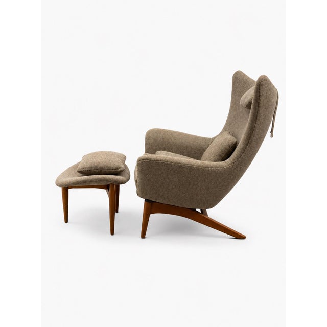 Description An exceptional Danish Modern lounge chair and ottoman designed by H.W. Klein for Bramin Møbler, Denmark, circa...