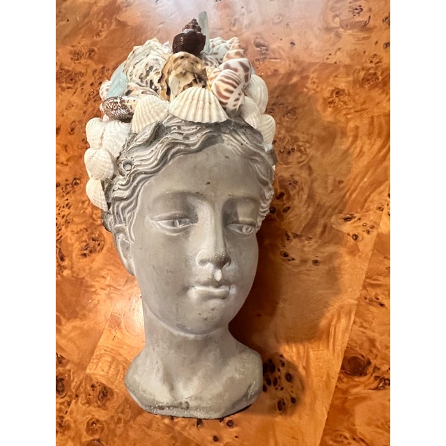 This Greek Goddess Seashell Encrusted Bust is a beautifully crafted cement sculpture adorned with seashells and sea glass,...