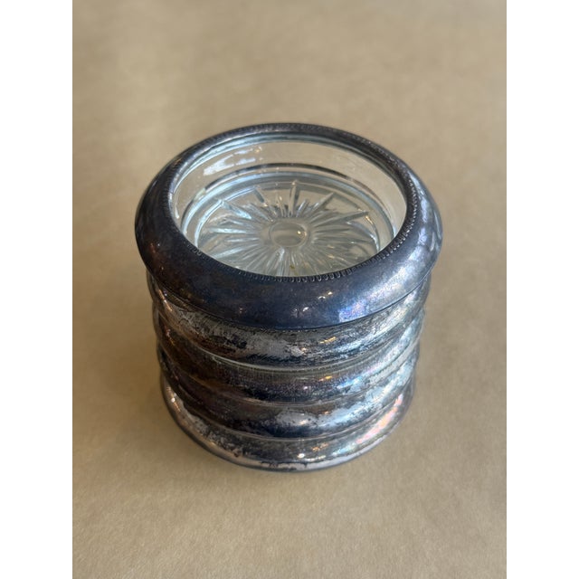 1950s FB Rogers Silver Co Sterling Silver and Crystal Coasters - Set of 5 For Sale - Image 4 of 5