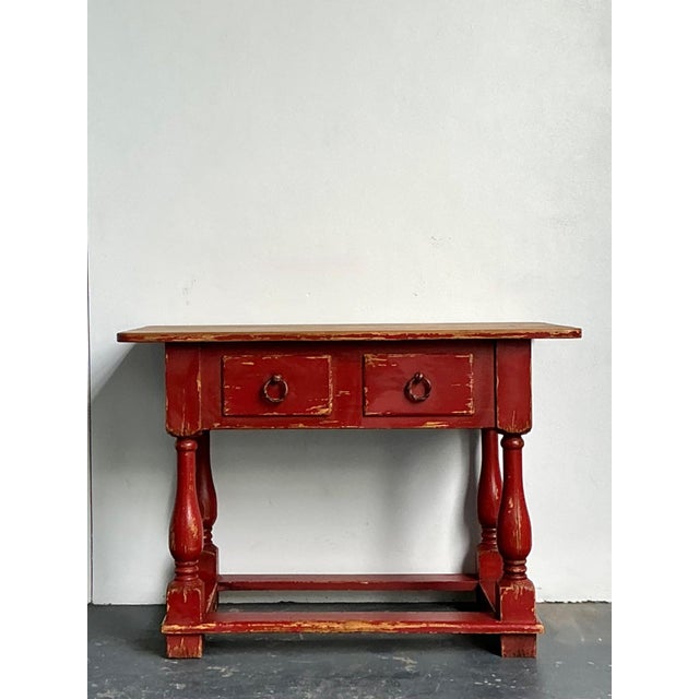 Late 20th Century Vintage Ralph Lauren Red Distressed Console Table For Sale - Image 5 of 12