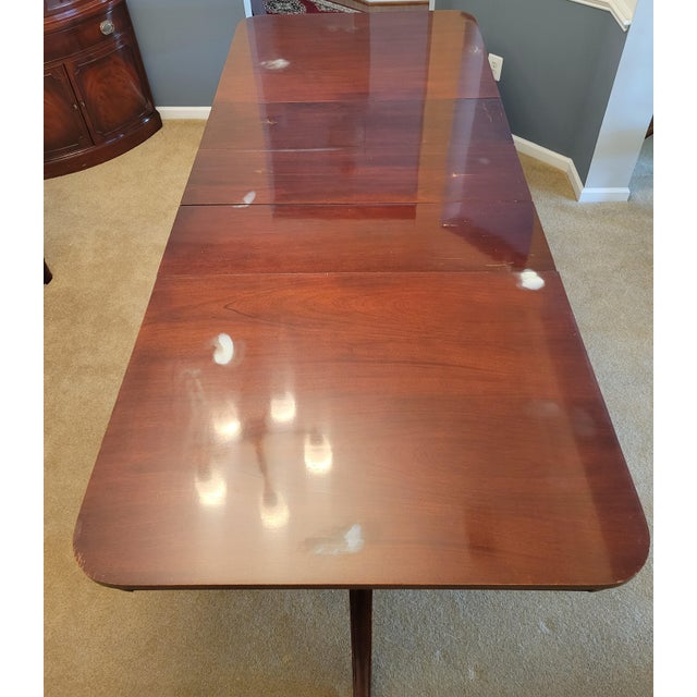 1940s Morganton Furniture Flame Mahogany Double Pedestal Dining Table--Seats 8-10 For Sale In Baltimore - Image 6 of 16