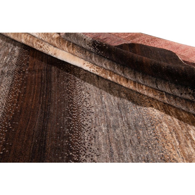 2010s Brown Striped Modern Gabbeh Handmade Wool Rug For Sale - Image 5 of 9