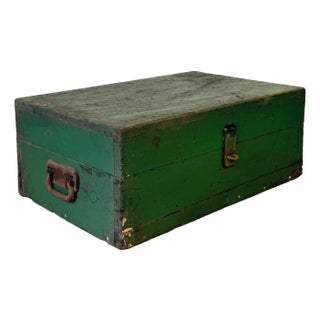Antique Traditional Green Wood Stanley Tool Box Storage Chest For Sale
