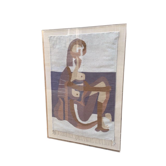 Vintage Tapestry After Pablo Picasso's Seated Bather in Acrylic Display Case For Sale In Chicago - Image 6 of 6