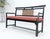 Textile Vintage Black Lacquer Red Upholstery Bench w/ Arms Slotted Back MINT For Sale - Image 7 of 11