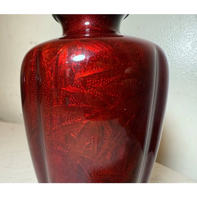 Antique Japanese Ginbari Red Foil Enamel Bird Bamboo Bronze Guilloche Vase Asian For Sale - Image 15 of 18
