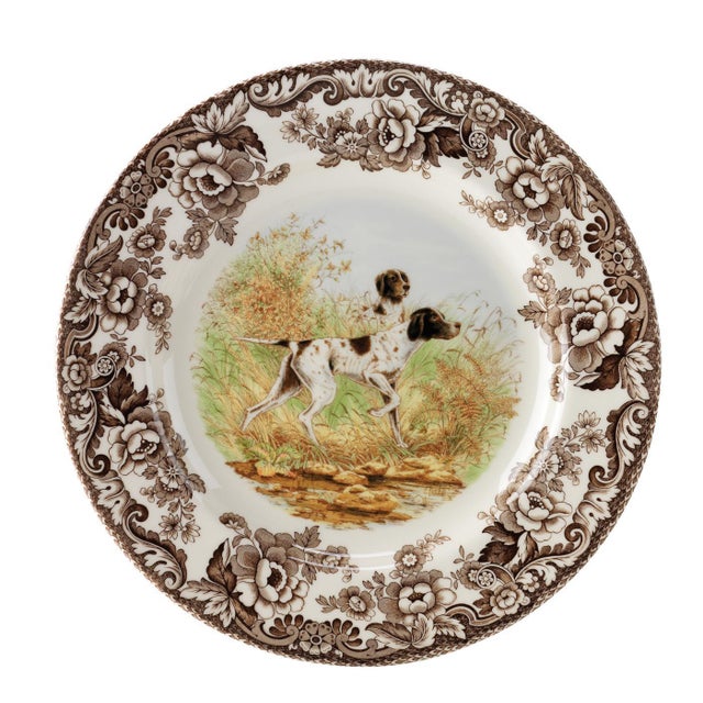 English Spode Woodland Dogs Dinner Plate 10.5", Flat Coated Pointer For Sale - Image 3 of 3