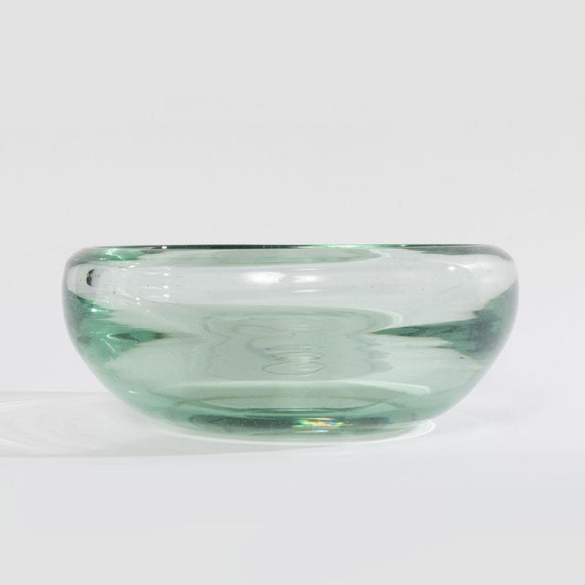 Signed Andre' Thuret Green French Art Deco Glass Bowl, Paris 1930 to 1950 Heavy thick green glass with air bubbles and...