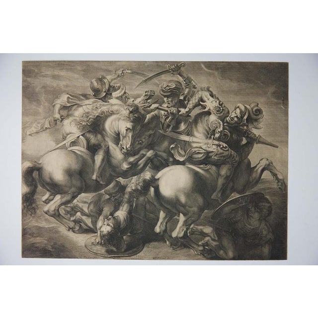 Leonardo da Vinci Battle of Anghiari Engraving by Edelinck After Rubens c1660 A powerful mid-17th-century engraving of the...