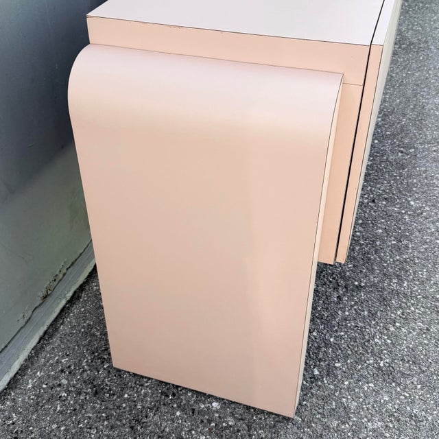 Paper Art Deco Pink Laminate Waterfall Floating Credenza For Sale - Image 7 of 10