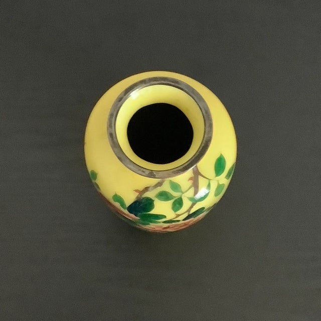 Asian Yellow Cloisonne Enamel Rose Metal Vase For Sale In Austin - Image 6 of 13