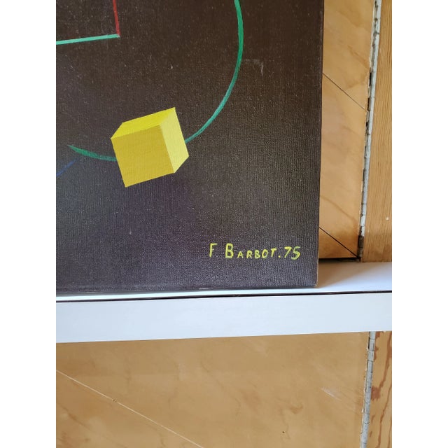 Chocolate Vintage 1970's Abstract Cubist Painting Signed & Dated For Sale - Image 8 of 8