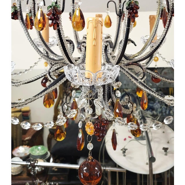 Vintage Italian Designer Beaded & Amber Glass Hot Air Balloon 8 Light Chandelier For Sale - Image 9 of 17