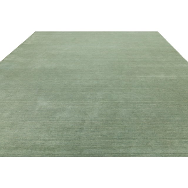 Modern Apadana's Modern Gabbeh Hand-Loom Wool Area Rug in Muted Sage Green For Sale - Image 3 of 11