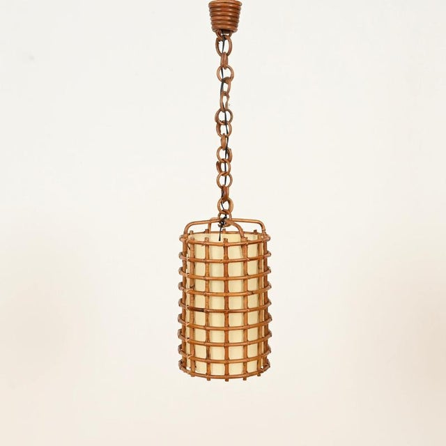 Vintage Pendant Light in Parchment with Rattan and Wicker by Louis Sognot, France, 1960s For Sale - Image 6 of 14