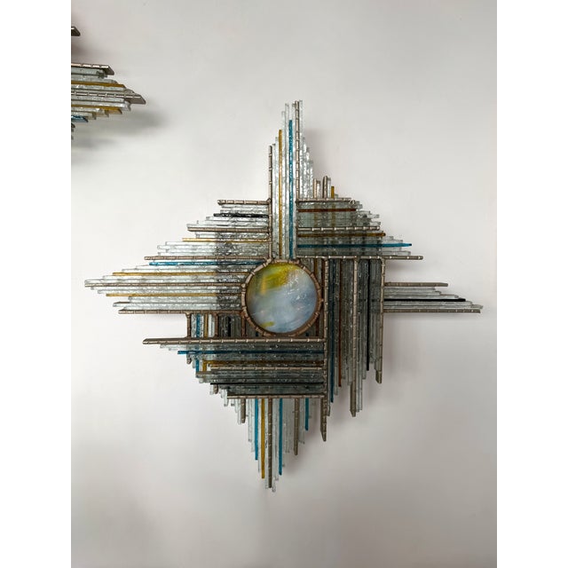 Blue Hammered Glass Silver Iron Star Sconces by Biancardi, Italy, 1970s, Set of 3 For Sale - Image 8 of 17