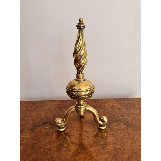 Antique Victorian Brass Fire Dogs, 1860, Set of 2 For Sale - Image 3 of 5