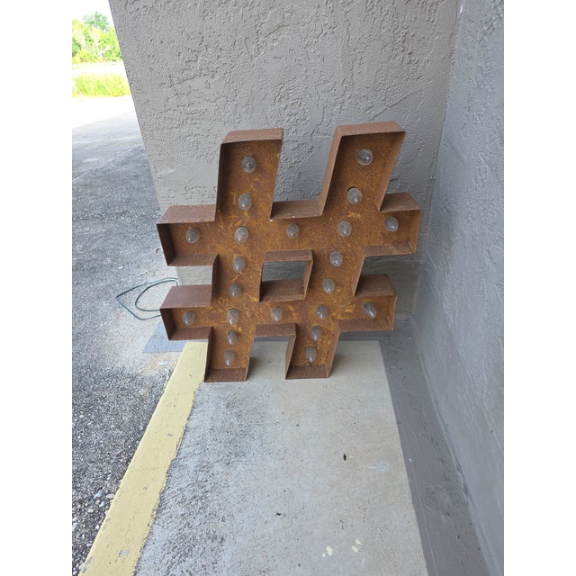 Brown Extra Large Metal Symbol Sign With Lights For Sale - Image 8 of 8