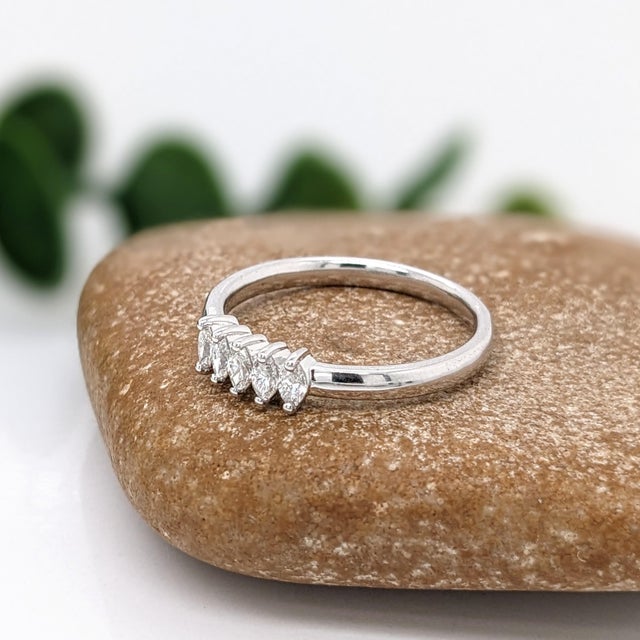 2020s Diamond Band Ring in Solid 14k Gold | Marquise 3.5x2mm | Earth Mined Diamonds, Size 6.75 For Sale - Image 5 of 7