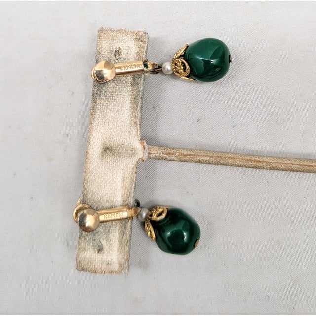 Vintage 1960s Signed Napier Goldtone Faux-Jade Drop Clip Earrings-2 Pieces For Sale In Philadelphia - Image 6 of 7