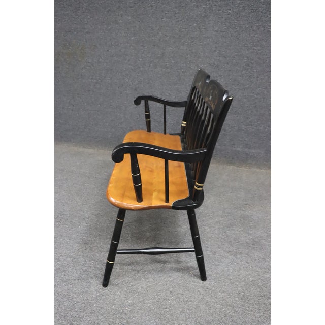 Black Drexel Attributed Painted Windsor Settee, Circa 1970s For Sale - Image 8 of 10