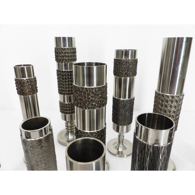 Space Age Brutalist Steel Vases from BMF, Germany, 1970, Set of 13 For Sale - Image 9 of 10