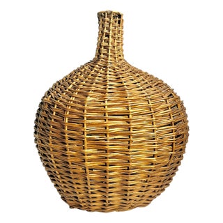 Antique Large Size French Provincial Wicker and Glass Demijohn For Sale