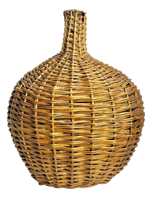 Antique Large Size French Provincial Wicker and Glass Demijohn