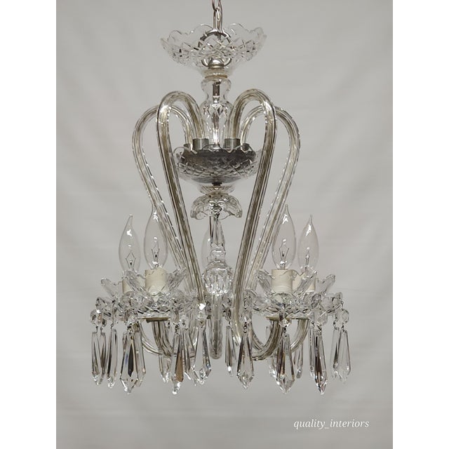 Glass Vintage Waterford Fleur De Lis S Curved Cut Crystal 5 Arm 5 Light Chandelier For Sale - Image 7 of 12